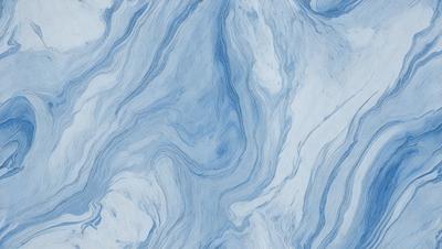 The primary subject of the image is a blue and white marbled pattern. The setting is a blue and white marbled surface, which serves as the background. The visual style is a close-up of the marbled pattern, showcasing its intricate details. The colors and mood of the image are predominantly blue and white, creating a calm and serene atmosphere.