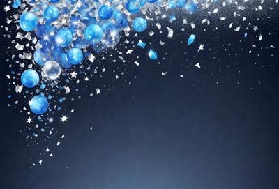 The primary subject of the image is a blue and white background with a pattern of blue and white balls. The setting is a dark blue background, and the visual style appears to be a digital art or illustration. The colors and mood of the image are predominantly blue and white, creating a calm and serene atmosphere.