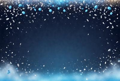 The primary subject of the image is a blue background with a few white snowflakes scattered across it. The setting appears to be a night sky, and the visual style is a digital art or illustration. The dominant colors are blue and white, creating a calm and serene atmosphere.
