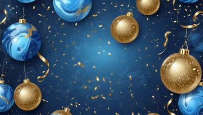 The primary subject of the image is a blue background with gold glittery balls scattered across it. The setting is a blue sky, and the visual style is a digital art or illustration. The dominant colors are blue and gold, creating a calm and serene atmosphere.