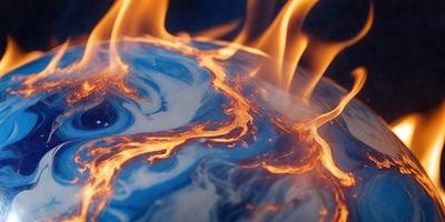 The primary subject of the image is a blue plate with a yellow flame or fire on it. The plate is placed on a table, and the setting appears to be a kitchen or dining area. The visual style of the image is a combination of a photo and digital art, creating a unique and eye-catching presentation. The dominant colors in the image are blue and yellow, with the yellow flame creating a warm and inviting atmosphere.