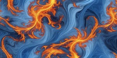 The primary subject of the image is a blue and orange swirling pattern, which appears to be a digital art or illustration. The setting is a blue background, and the visual style is a combination of digital art and illustration. The dominant colors are blue and orange, creating a vibrant and dynamic atmosphere.