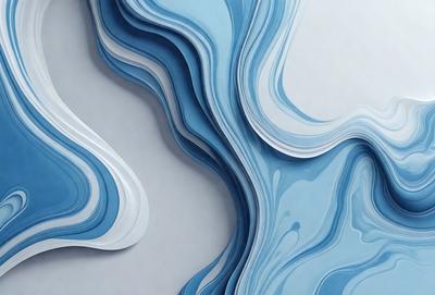The primary subject of the image is a large, three-dimensional sculpture made of paper. The sculpture is blue and white in color, and it appears to be a creative and artistic piece. The setting is a white wall, which serves as a backdrop for the sculpture. The visual style of the image is a combination of digital art and illustration, as the paper sculpture is digitally rendered and displayed. The overall atmosphere of the image is one of creativity and artistic expression.