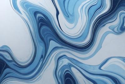 The primary subject of the image is a blue and white swirling pattern, which appears to be a digital art or illustration. The setting is a white wall, and the visual style is a mix of digital art and illustration. The dominant colors in the image are blue and white, creating a calming and soothing atmosphere.