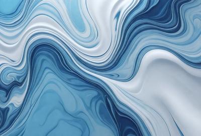 The primary subject of the image is a blue and white ocean wave. The setting is the ocean, with the wave crashing against the surface. The visual style is a digital art or illustration, creating a dynamic and vibrant scene. The dominant colors are blue and white, giving the image a calming and serene atmosphere.