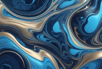 The primary subject of the image is a blue and gold swirling pattern, which appears to be a digital art or illustration. The setting is a blue and gold background, and the visual style is a combination of digital art and illustration. The dominant colors in the image are blue and gold, creating a vibrant and lively atmosphere.