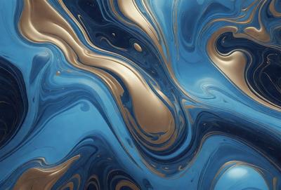 The primary subject of the image is a blue and gold swirling pattern, which appears to be a digital art or illustration. The setting is a blue background, and the visual style is a combination of digital art and illustration. The dominant colors are blue and gold, creating a vibrant and lively atmosphere.