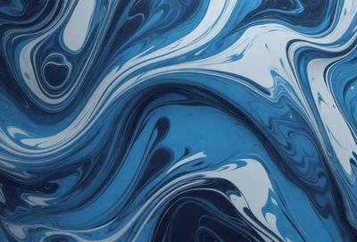 The primary subject of the image is a blue and white swirling pattern, which appears to be a digital art or illustration. The setting is a blue background, and the visual style is a combination of digital art and illustration. The dominant colors are blue and white, creating a calming and soothing atmosphere.