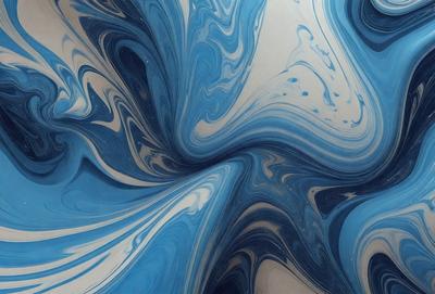 The primary subject of the image is a blue and white swirl pattern, which appears to be a digital art or illustration. The setting is a white surface, and the visual style is a mix of digital art and illustration. The dominant colors are blue and white, creating a calming and soothing atmosphere.