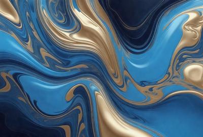 The primary subject of the image is a blue and gold swirl pattern, which appears to be a digital art or illustration. The setting is a blue background, and the visual style is a combination of digital art and a pattern. The dominant colors are blue and gold, creating a sense of depth and complexity in the swirl pattern.