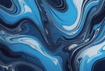 The primary subject of the image is a blue and white swirling pattern, which appears to be a digital art or illustration. The setting is a blue background, and the visual style is a combination of digital art and illustration. The dominant colors are blue and white, creating a calming and soothing atmosphere.