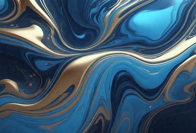 The primary subject of the image is a blue and gold swirling pattern, which appears to be a digital art or illustration. The setting is a blue background, and the visual style is a mix of digital art and illustration. The dominant colors are blue and gold, creating a vibrant and lively atmosphere.