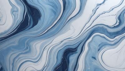 The primary subject of the image is a blue and white swirling pattern, which appears to be a painting or a digital artwork. The setting is a white background, which provides a clean and minimalist appearance. The visual style is a combination of painting and digital art, creating a unique and artistic representation of the swirling pattern. The dominant colors are blue and white, which evoke a sense of calmness and tranquility.