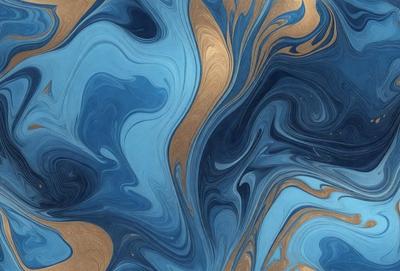 The primary subject of the image is a blue and gold swirling pattern, which appears to be a digital art or illustration. The setting is a blue and gold background, and the visual style is a mix of digital art and illustration. The dominant colors in the image are blue and gold, creating a vibrant and lively atmosphere.