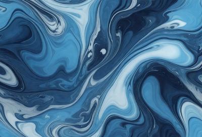 The primary subject of the image is a blue and white swirling pattern, which appears to be a digital art or illustration. The setting is a blue background, and the visual style is a combination of digital art and illustration. The dominant colors are blue and white, creating a calming and soothing atmosphere.
