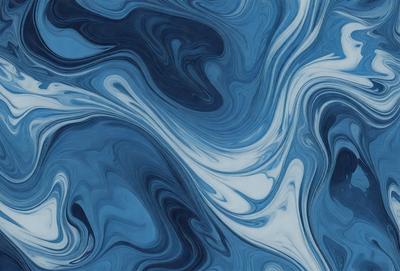The primary subject of the image is a blue and white ocean wave. The setting is the ocean, with the wave being the main focus of the image. The visual style is a digital art or illustration, as the wave is depicted in a detailed and artistic manner. The dominant colors are blue and white, creating a serene and calming atmosphere.