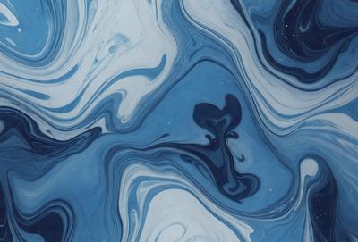 The primary subject of the image is a blue and white swirling pattern, which appears to be a painting or a digital artwork. The setting is a blue background, and the visual style is a combination of photo and digital art. The dominant colors are blue and white, creating a calming and serene atmosphere.