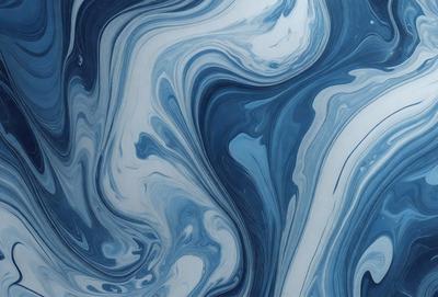 The primary subject of the image is a blue and white swirling pattern, which appears to be a painting or a digital artwork. The setting is a blue background, and the visual style is a combination of photo and digital art. The dominant colors are blue and white, creating a calming and soothing atmosphere.