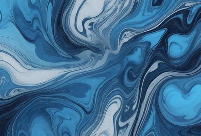 The primary subject of the image is a blue and white swirling pattern, which appears to be a painting or a digital artwork. The setting is a blue background, and the visual style is a combination of painting and digital art. The dominant colors are blue and white, creating a calming and serene atmosphere.
