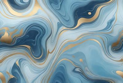 The primary subject of the image is a blue and gold patterned wallpaper. The setting is a room with a blue and gold wallpapered wall. The visual style is a digital art or illustration, as the pattern appears to be a digital creation. The dominant colors are blue and gold, creating a warm and inviting atmosphere.