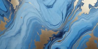 The primary subject of the image is a blue and gold swirling pattern, which appears to be a piece of art or a decorative item. The setting is a blue background, which complements the colors of the swirling pattern. The visual style of the image is a combination of artistic and digital elements, creating a unique and eye-catching design. The dominant colors in the image are blue and gold, which evoke a sense of elegance and sophistication.