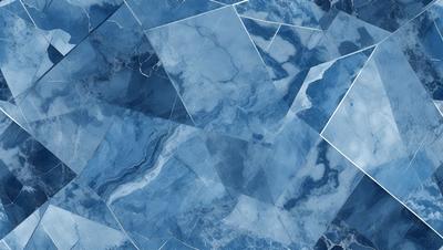 The primary subject of the image is a blue marble tile with a patterned design. The setting is a bathroom, and the visual style is a close-up of the tile. The dominant colors are blue and white, creating a calm and soothing atmosphere.