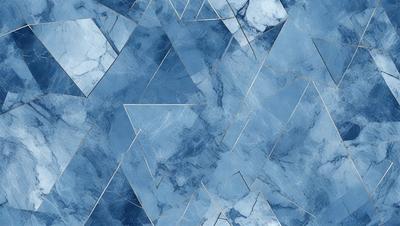 The primary subject of the image is a blue marble tile with a pattern of triangles. The setting is a blue background, and the visual style is a close-up of the tile. The dominant colors are blue and white, creating a calm and serene atmosphere.