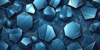 The primary subject of the image is a blue and gold patterned background featuring a large number of blue and gold geometric shapes. The setting is a blue and gold patterned background, and the visual style is a digital art or illustration. The colors and mood of the image are predominantly blue and gold, creating a visually appealing and vibrant atmosphere.