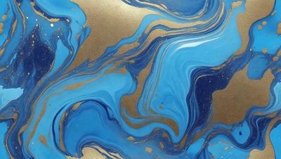 The primary subject of the image is a blue and gold swirling pattern, which appears to be a painting or a digital artwork. The setting is a blue and gold background, which complements the swirling pattern. The visual style is a mix of digital art and painting, creating a unique and eye-catching design. The colors and mood of the image are predominantly blue and gold, giving it a warm and vibrant atmosphere.