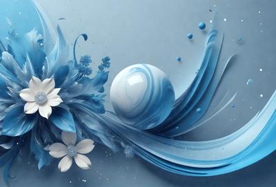 The primary subject of the image is a blue and white flower, which is the main focus of the image. The setting is a blue background, which creates a contrasting and visually appealing environment. The visual style is digital art, as the flower is depicted in a detailed and intricate manner. The colors and mood of the image are predominantly blue and white, giving it a calm and serene atmosphere.