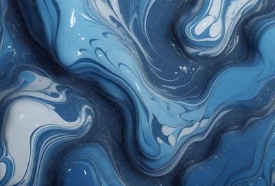 The primary subject of the image is a blue and white swirling pattern, which appears to be a digital art or illustration. The setting is a blue background, and the visual style is a combination of digital art and illustration. The dominant colors are blue and white, creating a calming and soothing atmosphere.