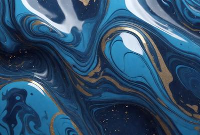 The primary subject of the image is a blue and gold swirling pattern, which appears to be a digital art or illustration. The setting is a blue background, and the visual style is a mix of digital art and illustration. The dominant colors are blue and gold, creating a vibrant and lively atmosphere.