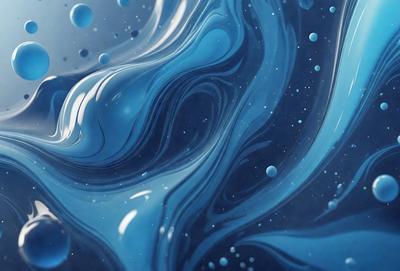 The primary subject of the image is a blue, swirling, and flowing liquid, which appears to be a blue water-like substance. The setting is a dark background, which contrasts with the blue liquid. The visual style is a digital art or illustration, as the blue liquid is depicted in a swirling pattern. The dominant colors are blue and black, creating a sense of depth and movement in the image.