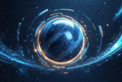 The primary subject of the image is a blue, swirling, and glowing ball. The setting is a dark background, which contrasts with the bright blue ball. The visual style is a digital art or illustration, creating a unique and captivating scene. The colors and mood of the image are predominantly blue, with a sense of motion and energy, as the ball swirls and glows in the dark.