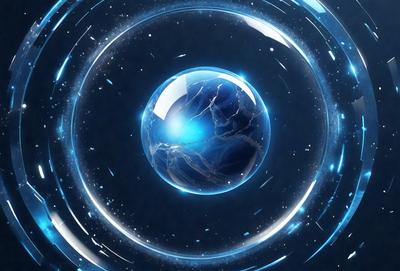 The primary subject of the image is a blue, swirling, and glowing ball, which appears to be a planet or a celestial object. The setting is a dark, starry background, which adds to the overall atmosphere of the image. The visual style is a combination of digital art and illustration, creating a unique and captivating representation of the planet. The colors and mood convey a sense of wonder and exploration, as the viewer is drawn into the depths of space to discover the mysteries of
