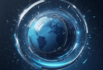The primary subject of the image is a blue and white globe, which is the main object, scene, or focus of the image. The setting is a blue background, and the visual style is a digital art or illustration. The colors and mood of the image are predominantly blue and white, creating a calm and serene atmosphere.
