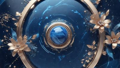 The primary subject of the image is a blue sphere, which is the main object, scene, or focus of the image. The setting is a blue and gold background, which adds to the overall atmosphere. The visual style is a combination of photo and digital art, creating a unique and intriguing visual effect. The colors and mood of the image are predominantly blue and gold, giving it a sense of elegance and sophistication.