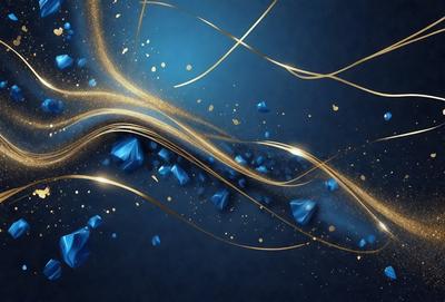 The primary subject of the image is a blue and gold swirl, which appears to be a digital art or illustration. The setting is a blue background, and the visual style is a combination of digital art and illustration. The colors and mood of the image are predominantly blue and gold, creating a sense of elegance and sophistication.