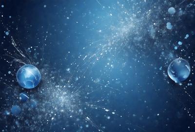 The primary subject of the image is a blue planet, which is the main focus of the scene. The setting is a blue background, which creates a contrasting and visually appealing environment. The visual style of the image is digital art, as it appears to be a computer-generated or digitally manipulated image. The colors and mood of the image are predominantly blue, which gives it a calm and serene atmosphere.