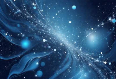 The primary subject of the image is a blue background with a swirling pattern of stars and other celestial objects. The setting appears to be a space-themed environment, possibly a digital art or illustration. The visual style is a combination of a photo and a pattern, creating a unique and captivating atmosphere. The dominant colors are blue and white, with the blue background providing a sense of depth and the white stars adding contrast and interest to the scene.