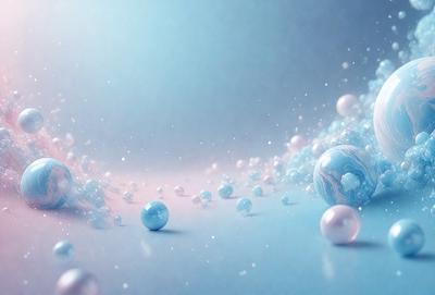 The primary subject of the image is a large number of blue and pink balls floating in a blue background. The setting appears to be a digital art or illustration, as the balls are arranged in a visually appealing manner. The visual style is a mix of realistic and abstract elements, creating a unique and captivating scene. The dominant colors in the image are blue and pink, which contribute to a calming and vibrant atmosphere.