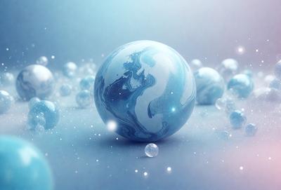 The primary subject of the image is a blue, globe-shaped object, which appears to be a globe or a blue planet. The setting is a blue background, which creates a contrast with the blue globe. The visual style is a combination of photo and digital art, as the globe is depicted in a realistic manner, but the blue background gives it a digital art appearance. The colors and mood of the image are predominantly blue, creating a calm and serene atmosphere.
