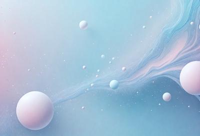 The primary subject of the image is a blue background with a variety of white and pink spheres floating in the air. The setting appears to be a space-themed environment, with the spheres possibly representing planets or stars. The visual style of the image is a combination of digital art and illustration, creating a vibrant and colorful scene. The dominant colors in the image are blue, white, and pink, giving it a lively and cheerful atmosphere.