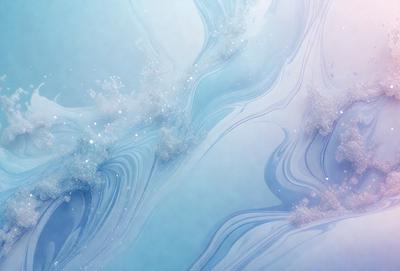 The primary subject of the image is a blue and white ocean wave. The setting is a blue ocean, and the visual style is a digital art or illustration. The dominant colors are blue and white, creating a serene and calming atmosphere.