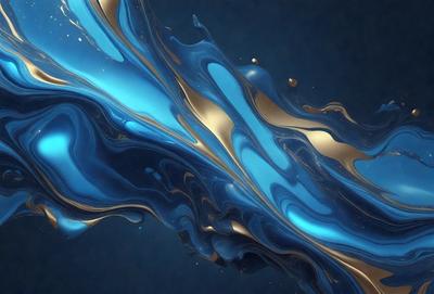 The primary subject of the image is a blue and gold swirl, which appears to be a digital art or illustration. The setting is a dark blue background, creating a contrasting effect with the swirl. The visual style suggests that the swirl is a pattern or texture, possibly resembling a waterfall or a flowing liquid. The dominant colors are blue and gold, giving the image a sense of depth and a calming atmosphere.