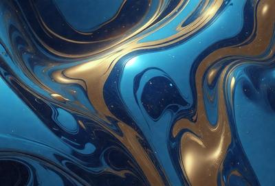 The primary subject of the image is a blue and gold swirling pattern, which appears to be a digital art or illustration. The setting is a blue background, and the visual style is a combination of digital art and illustration. The dominant colors in the image are blue and gold, creating a vibrant and lively atmosphere.