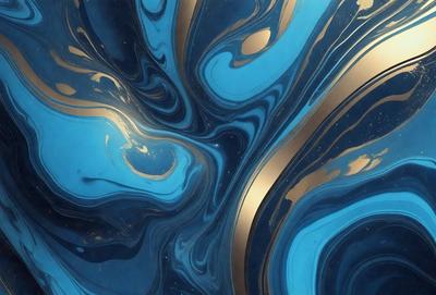 The primary subject of the image is a blue and gold swirl pattern, which is the main object, scene, or focus of the image. The setting or background features a blue and gold swirl pattern, which is the environment, backdrop, or surface visible in the image. The visual style of the image is a photo, as it is a real-life photograph of the swirl pattern. The dominant colors in the image are blue and gold, creating a vibrant and lively atmosphere.