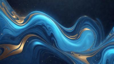 The primary subject of the image is a blue and gold swirl pattern. The setting is a dark blue background, which contrasts with the swirl pattern. The visual style is a digital art or illustration, creating a unique and eye-catching design. The dominant colors are blue and gold, giving the image a sense of depth and sophistication.