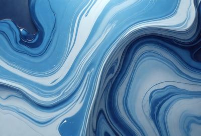 The primary subject of the image is a blue and white swirl pattern, which appears to be a digital art or illustration. The setting is a blue background, and the visual style is a combination of digital art and illustration. The dominant colors are blue and white, creating a calming and soothing atmosphere.