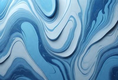 The primary subject of the image is a blue and white swirling pattern, which appears to be a painting or a digital artwork. The setting is a wall, and the visual style suggests that it is a digital artwork. The dominant colors in the image are blue and white, creating a calming and soothing atmosphere.